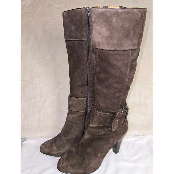 Soft Shoes - Söfft Women’s Brown Suede Tall Boots 8M | Leather Upper, Buckle Strap, Cone Heel